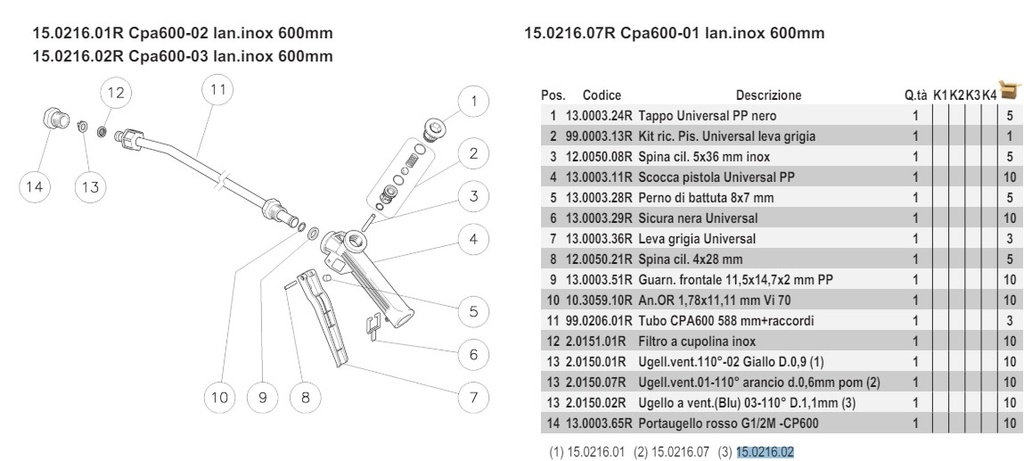 PA pištoľ s predlž. tyčou CPA600 - 600 mm Sst. lance - 110°, nízkotlaková rukoväť 15.0216.02