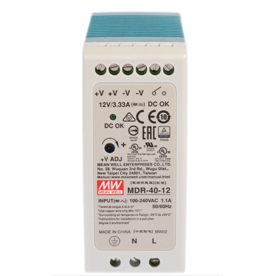 RS MDR-40-12 Power supply for DIN rail 40W, number of outputs - switching mode 3.33A, output 12V DC