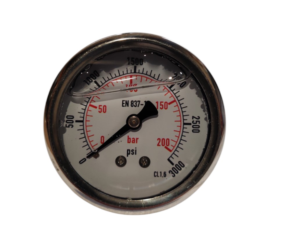 ICW manometer 63mm 0-200bar/3000 psi G1/4" BSP back brass, stainless steel